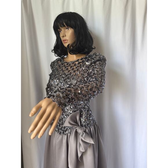 Vintage Cachet Bari Protas sequin formal prom dropwaist dress gray silver small - Picture 9 of 17